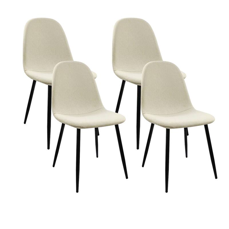 Modern Set of 4 Dining Chairs with Arched Backrest and Cushioned Seat and Black Metal Legs for Dining Room and Living Room