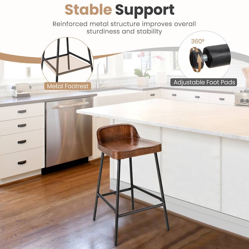 2/4PCS 24.5'' Low-Back Bar Stool Industrial Counter Height Chair Stool