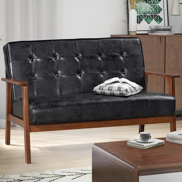 Merax Solid Upholstered PU Leather/ Fabric 2-Seat Couch Loveseat. Opens flyout.
