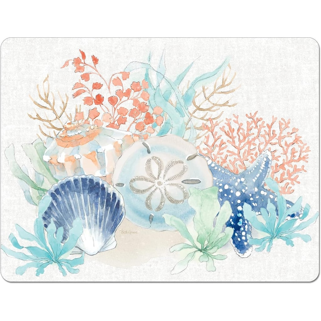 Seaside Designer Flexible Plastic Cutting Board Mat 15" x 11.5", Made in the USA, Decorative, Flexible, Easy to Clean