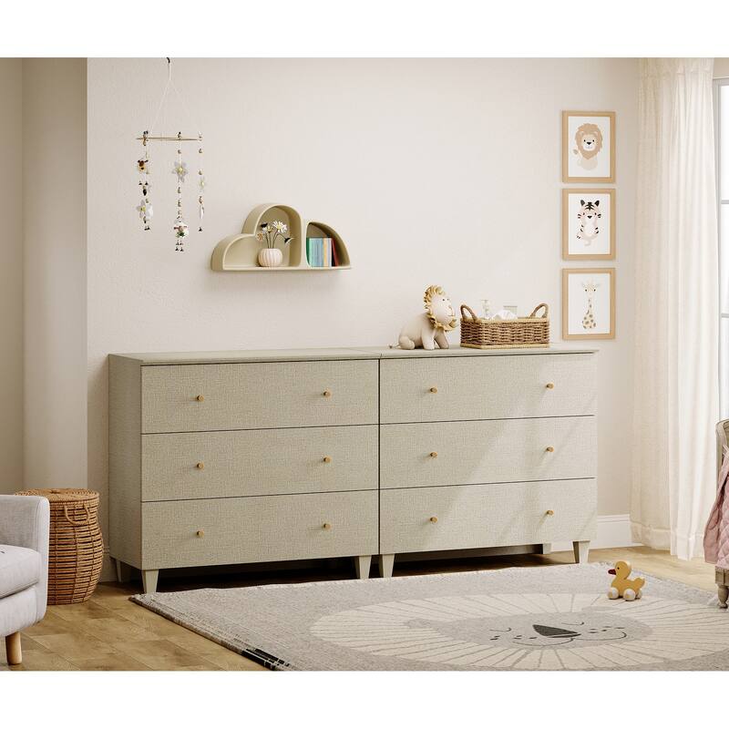 Wood Dresser with 3 Wide Drawers for Bedroom, Kids Room - Beige - 6-drawer