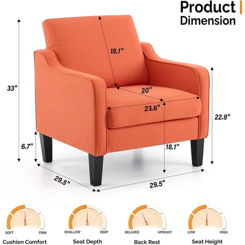 VINGLI Mid Century Modern Fabric Accent Chair