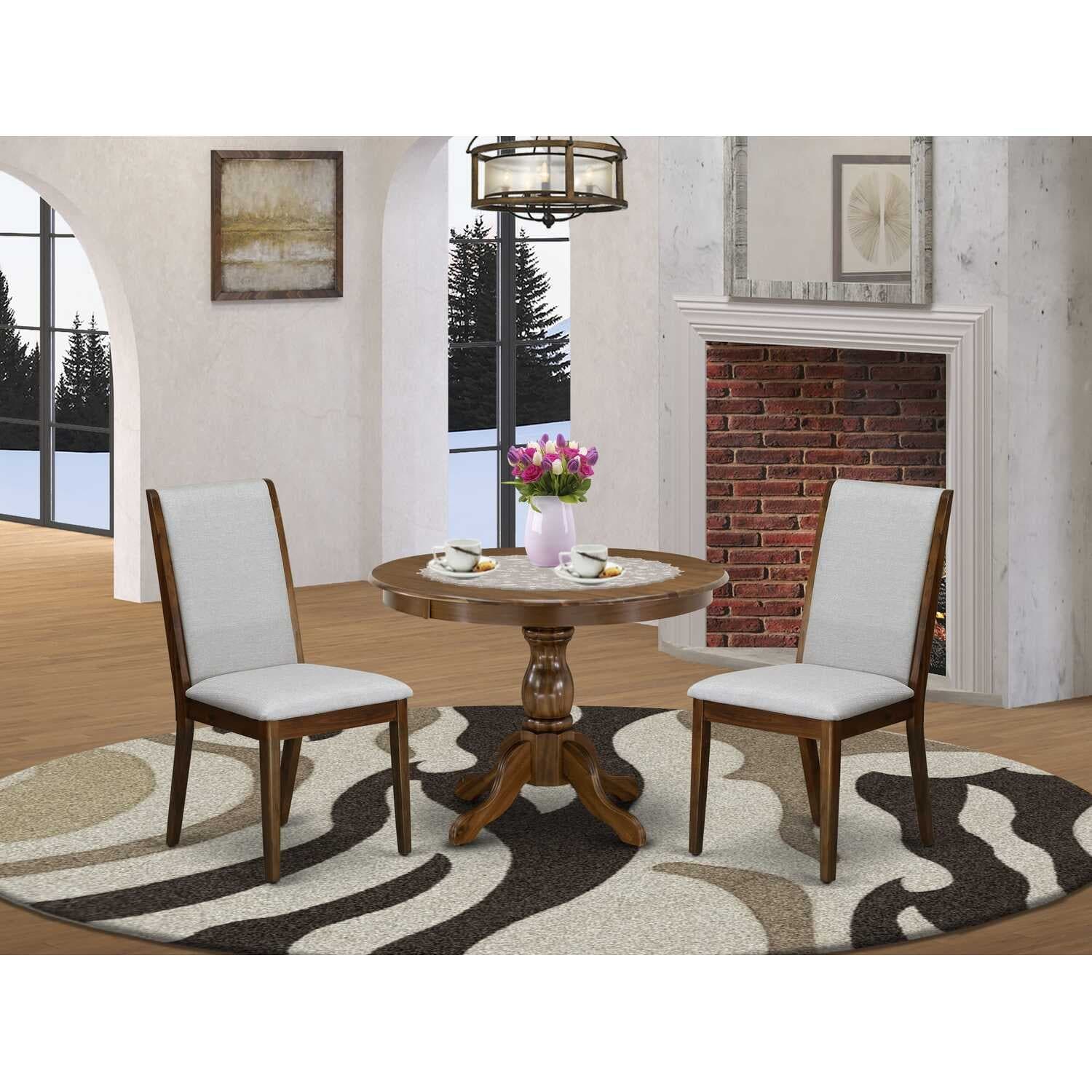 3-Piece Acacia Walnut Finish Solid Wood Top - Dining Room Set with High Back - Seats 4