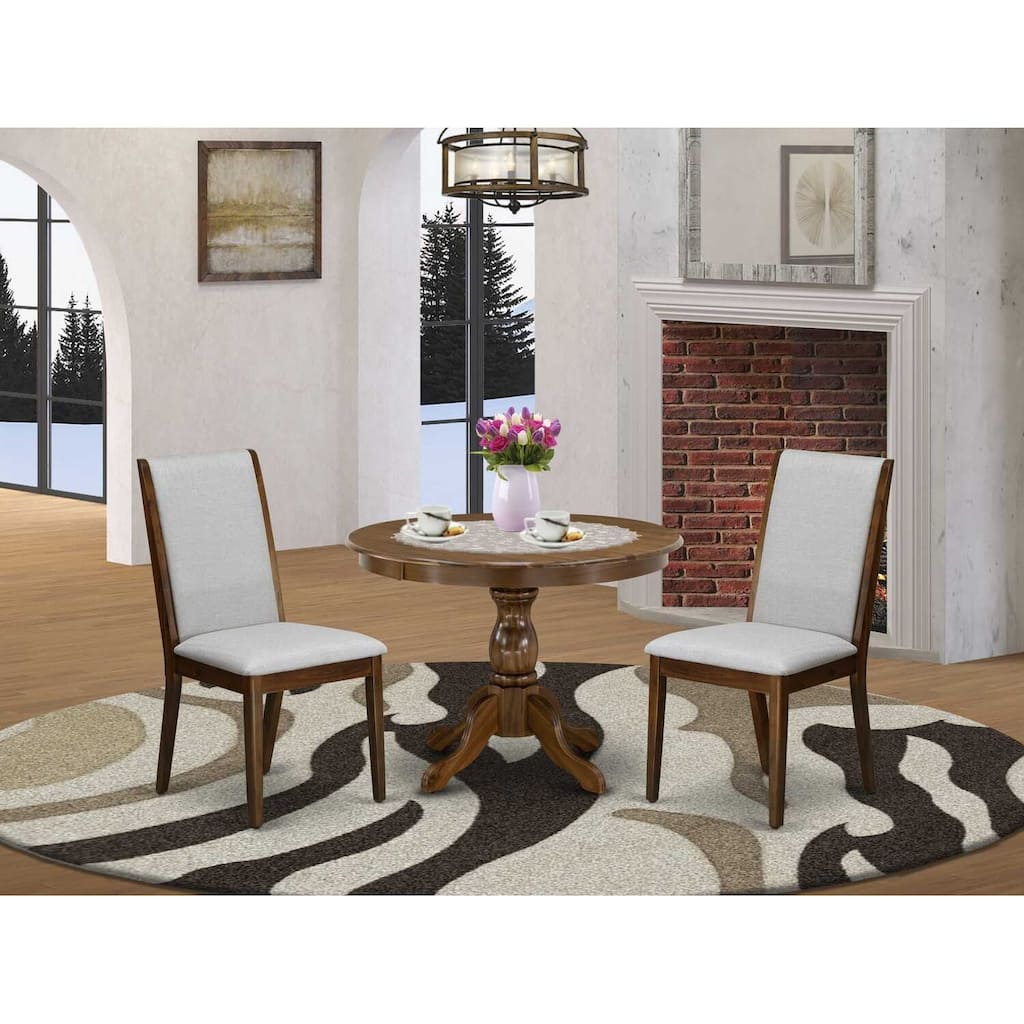 3-Piece Acacia Walnut Finish Solid Wood Top - Dining Room Set with High Back - Seats 4
