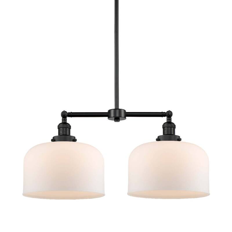 Innovations Lighting X-Large Bell 2 Light 21" Wide Linear Chandelier - Matte Black / Matte White Cased