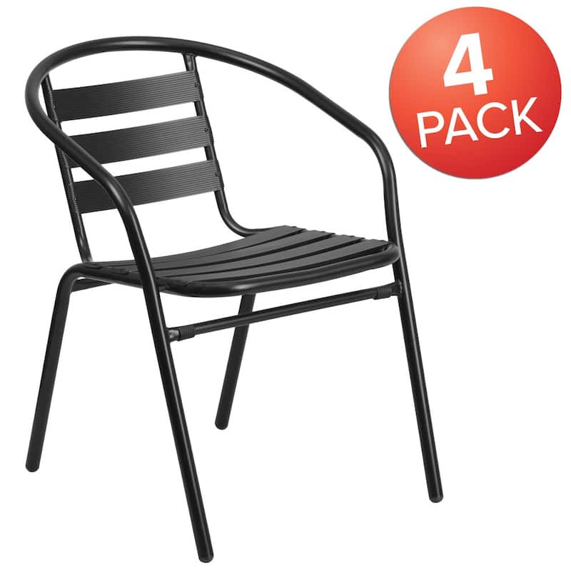 Modern Aluminum Slat Stacking Outdoor Restaurant Chairs (Set of 4)