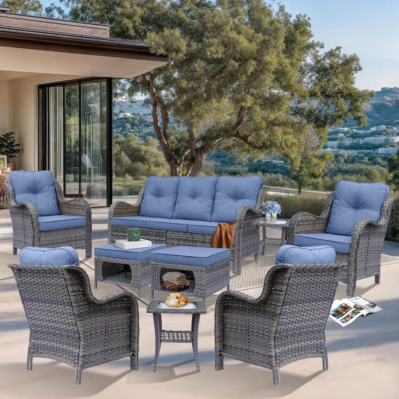 9 Piece Outdoor Patio Conversation Wicker Furniture Sofa Seating Sets