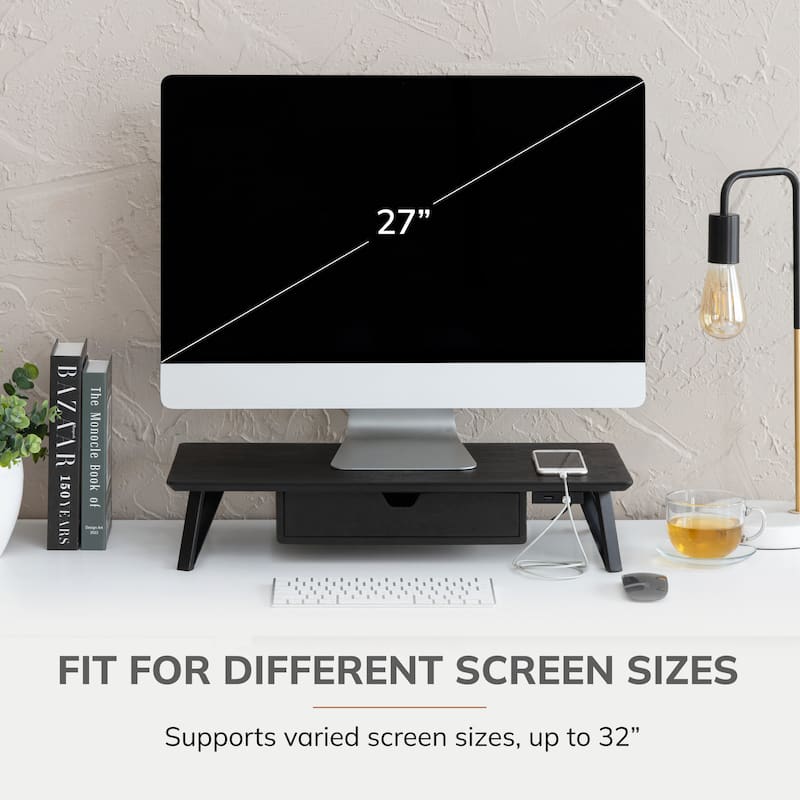 Jani Wood Monitor Stand Riser Desk - Ergonomic Design Stand, Desktop Organizer Table for Home, Office Workspace, Gaming Desk