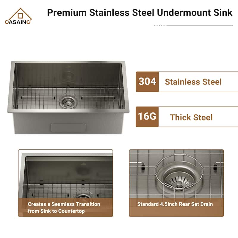 Stainless Steel 32 in. Single Bowl Undermount Kitchen Sink with Infrared Sensor Pull Down Kitchen Faucet