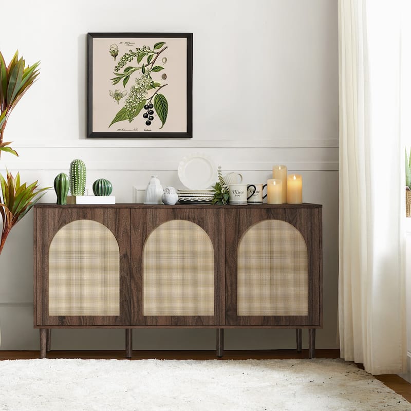 Ulysses Farmhouse Storage Rattan Sideboard with Adjustable Shelves by HULALA HOME
