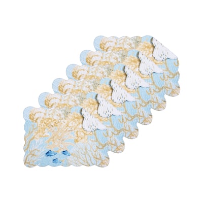 Belmont Reef Reversible Machine Washable Scallop Quilt Placemats Set of 6