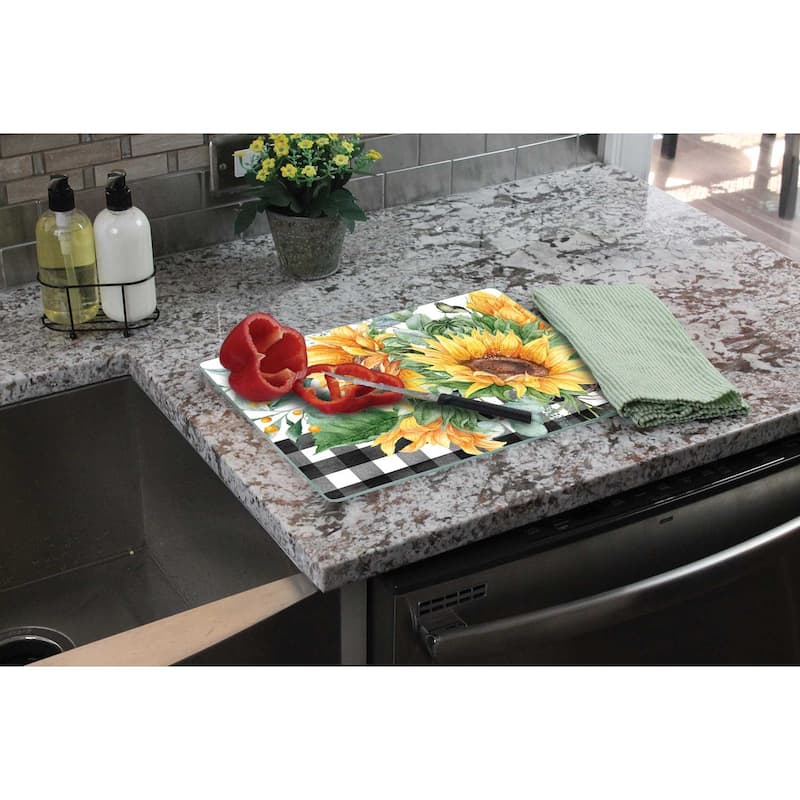 Counterart Glass Cutting Board Counter Saver 12"x15" , Sunflower Fields - 12x15x.181