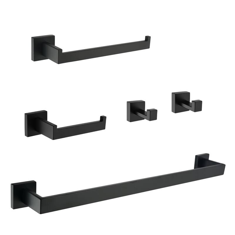 5 Piece Bathroom Hardware Set Wall Mount Bathroom Towel Holder Bar Set Bathroom Fixtures 304 Stainless Steel Bath Accessories - Matte Black