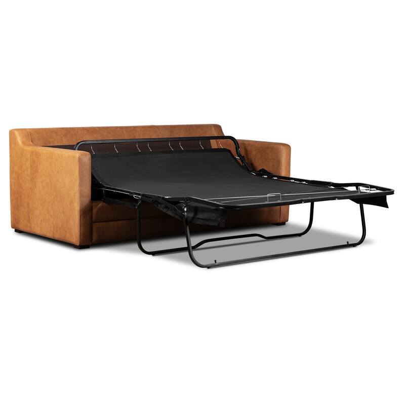 Poly and Bark Sorrento Leather Pull-Out Convertible Sleeper Sofa In Cognac Tan