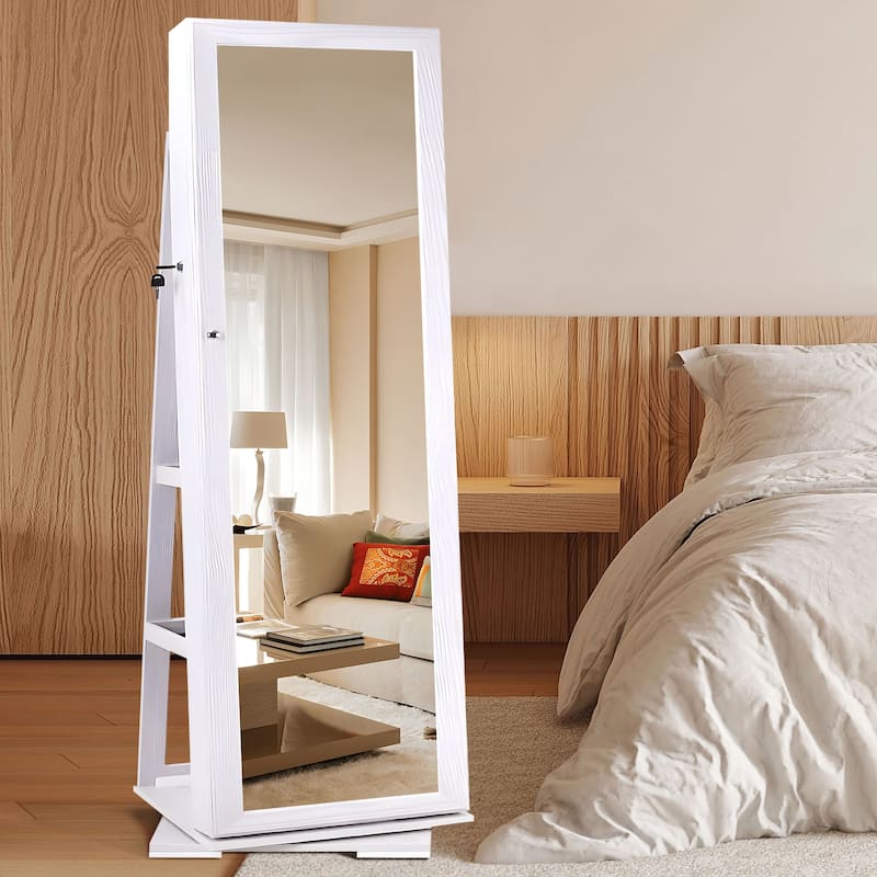 Standing Lockable Jewelry Armoire Jewelry Cabinet Organizer with Full-Length Mirror - 62.4"×14.8"