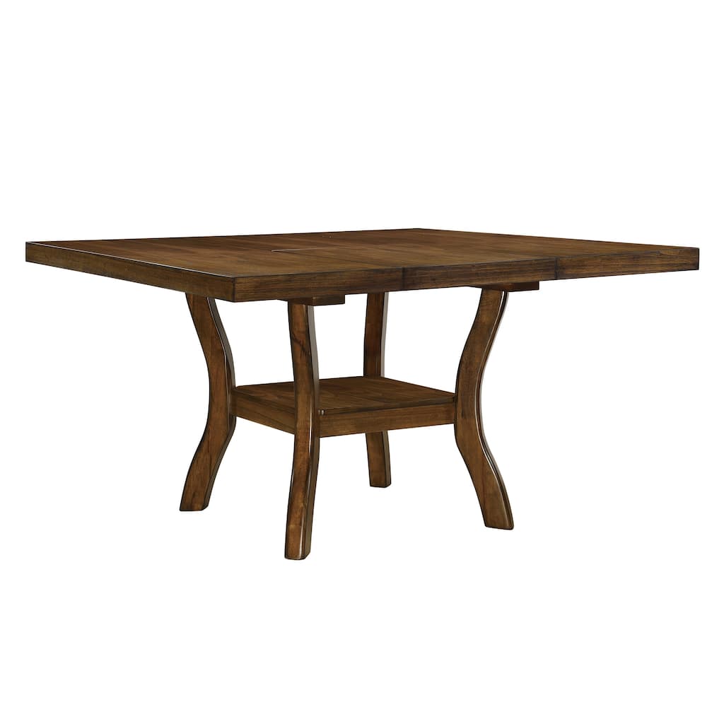 Transitional Brown Finish Dining Table with Lower Display Shelf and Extension Leaf Mindy Veneer Wood Dining Room Furnitu