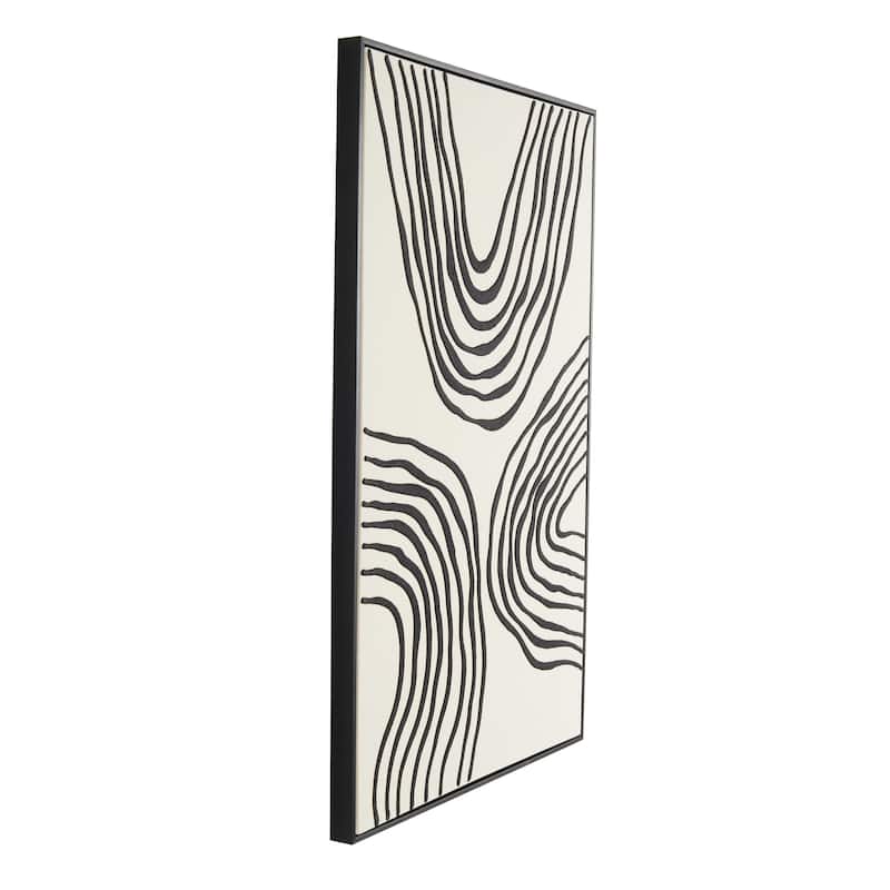 Black Wooden Wavy Line Abstract Framed Wall Art with Black Wooden Frame