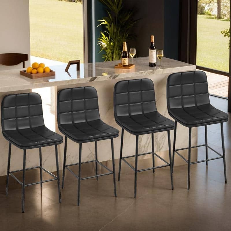 Metal Upholstered Bar Stools (Set of 4) - Black