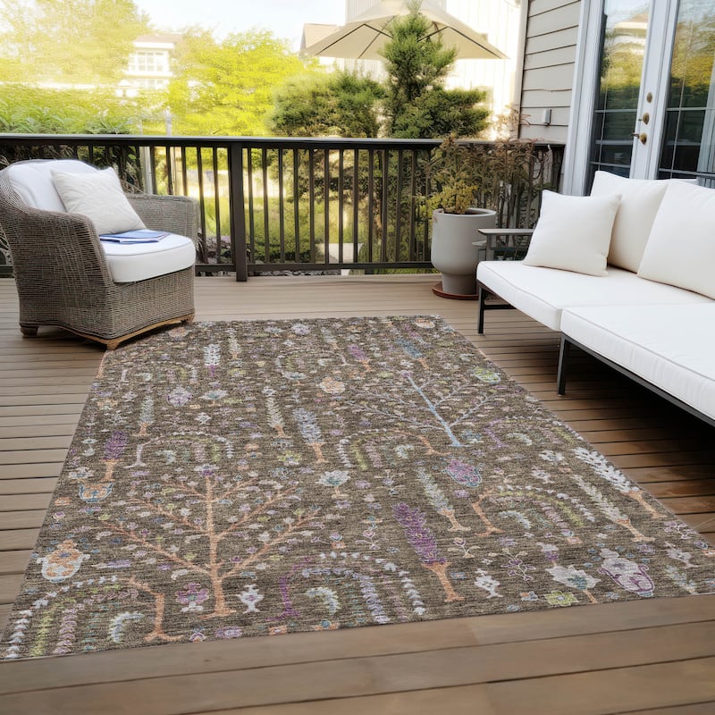 Machine Washable Indoor/ Outdoor Traditional Global Chantille Rug