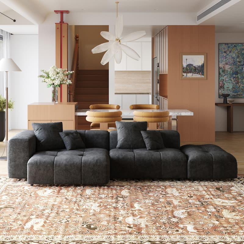 119 Inch Cloud Couch Modular Sectional Sofa with Ottoman,Linen Deep Seat with Pillows Couches for Living Room