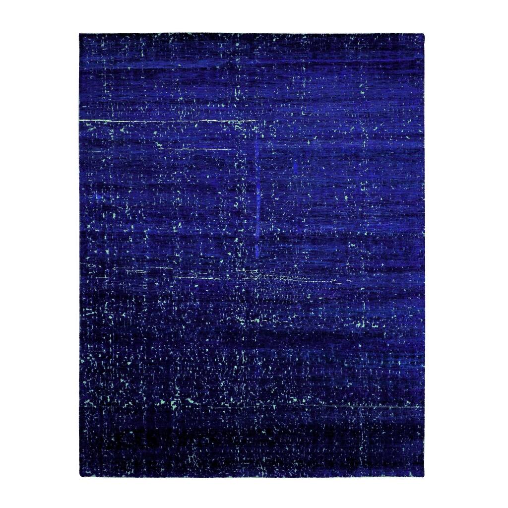 Hand Knotted Blue Modern and Contemporary with Sari Silk Oriental Rug (7'10" x 9'10") - 7'10" x 9'10"