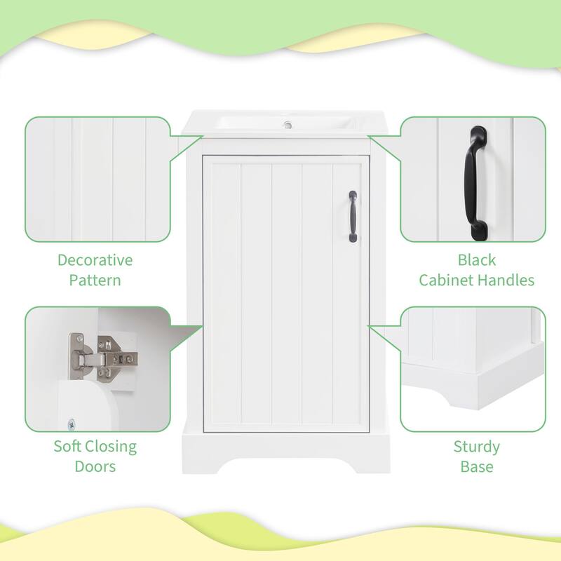 20 in. W Freestanding Bathroom Vanity with White Ceramic Sink and Storage Rack