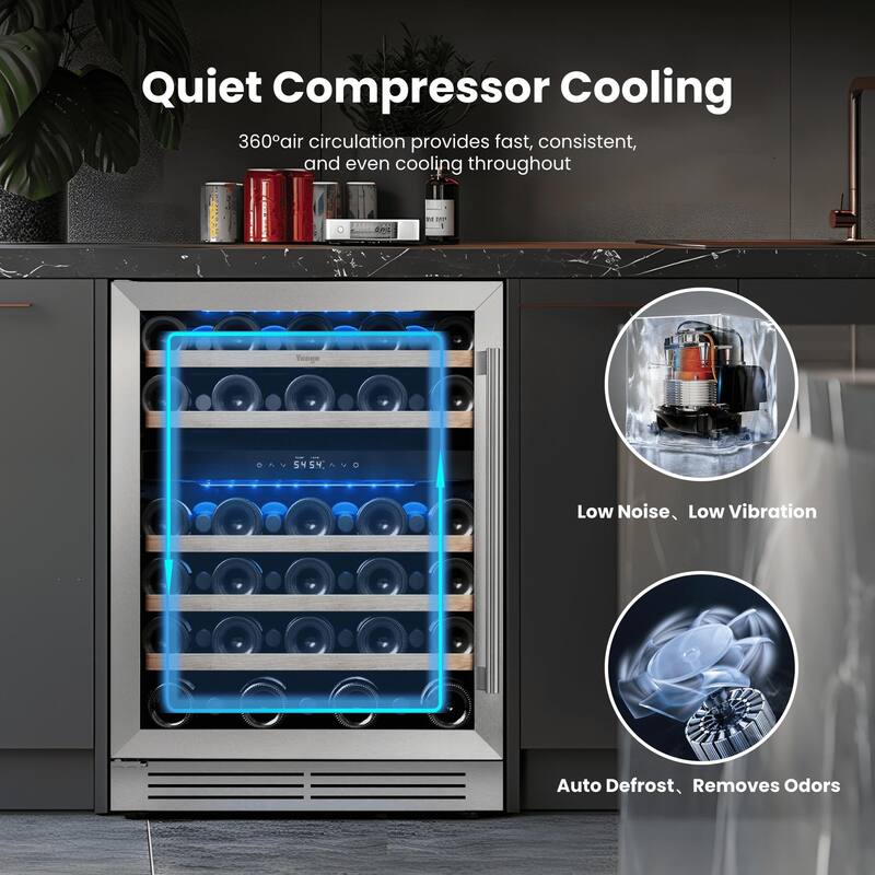 Yeego 23.4 in.52-Bottle Dual Zone Wine Cooler Refrigerator Fridge with Built-In/Freestanding Design
