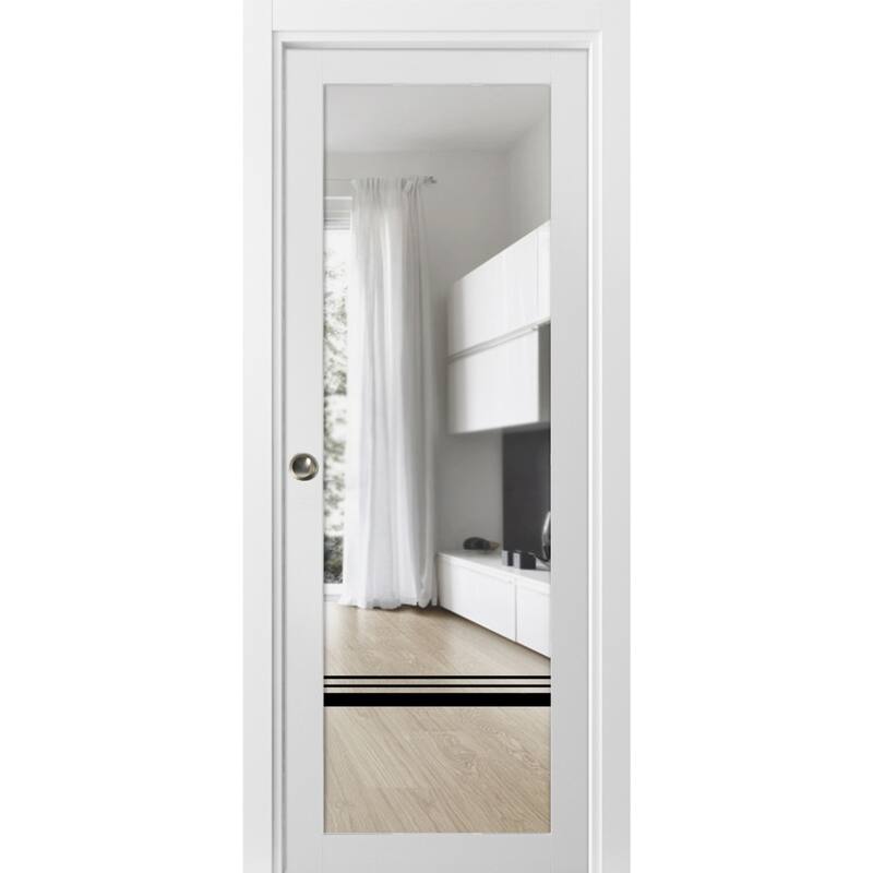 French Pocket Door 18x80 Lucia 2666 White Silk Kit Trims Rail - White - 18" x 80"