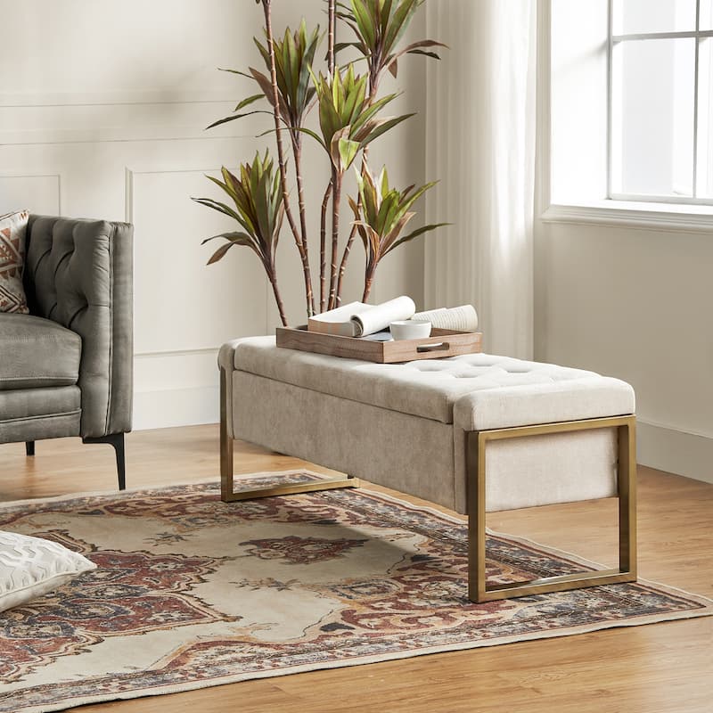Alina Modern Upholstered Flip Top Storage Bench with Metal Legs by HULALA HOME
