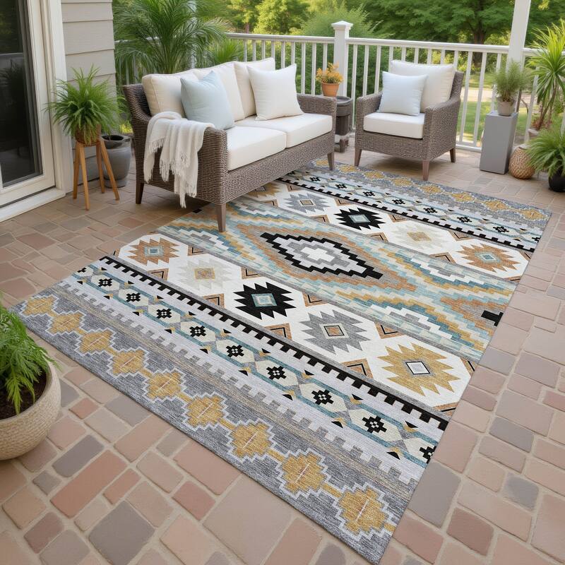 Machine Washable Indoor/ Outdoor Modern Ottawa Chantille Rug - Gray - 3' x 5'