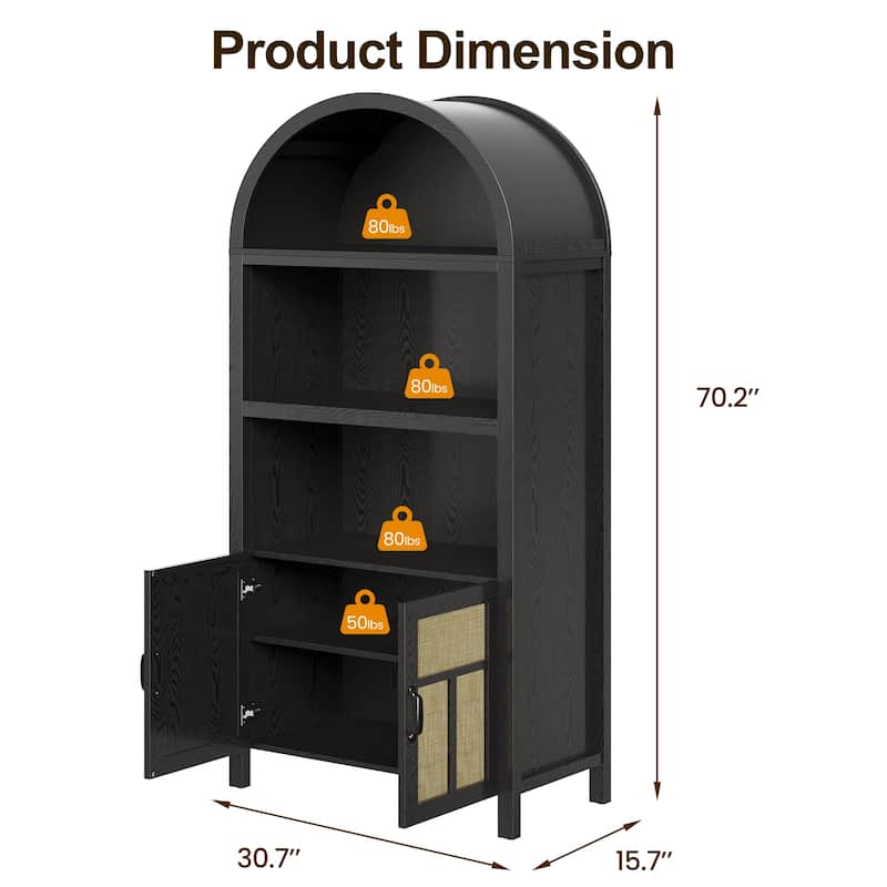 Arched storage cabinet with Rattan Doors