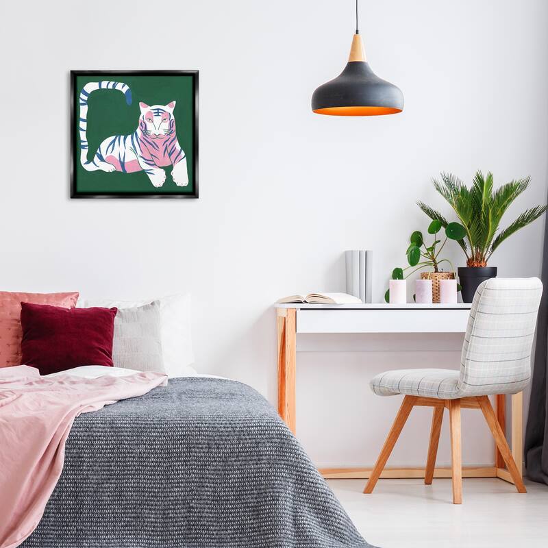 Stupell Modern Tiger with Curved Tail Framed Floater Canvas Wall Art Design By Melissa Wang