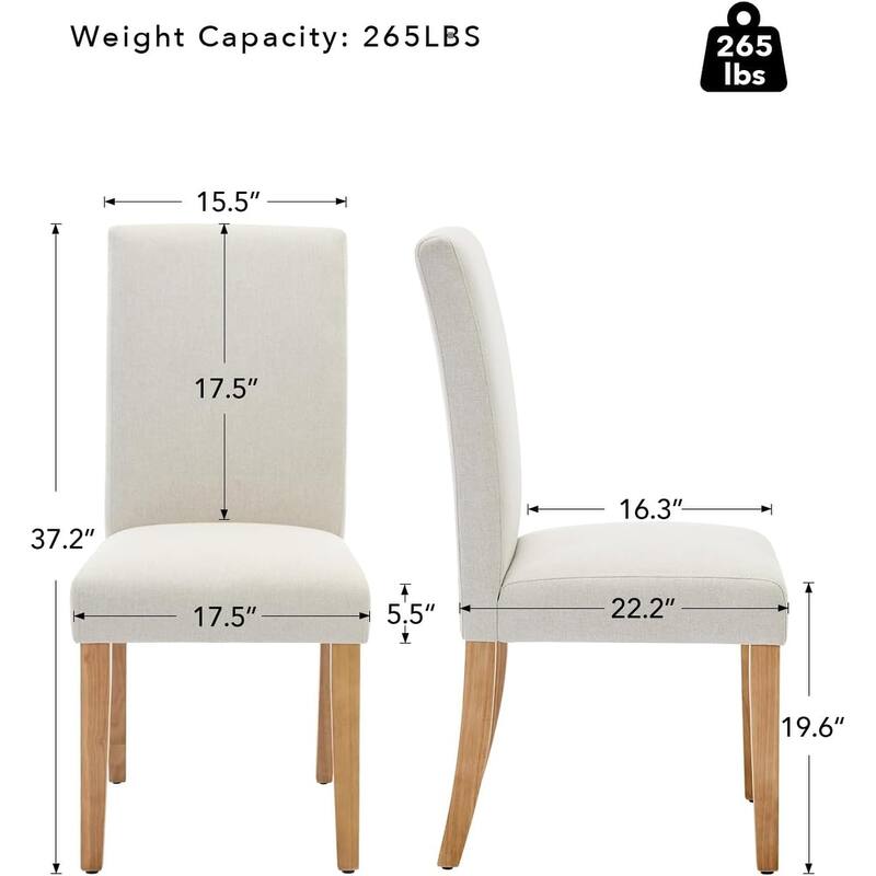 Modern Fabric Dining Chairs Set of 2 – Upholstered Curved Backrest, Wood Legs & 265lb Capacity, for Kitchen/Dining Room