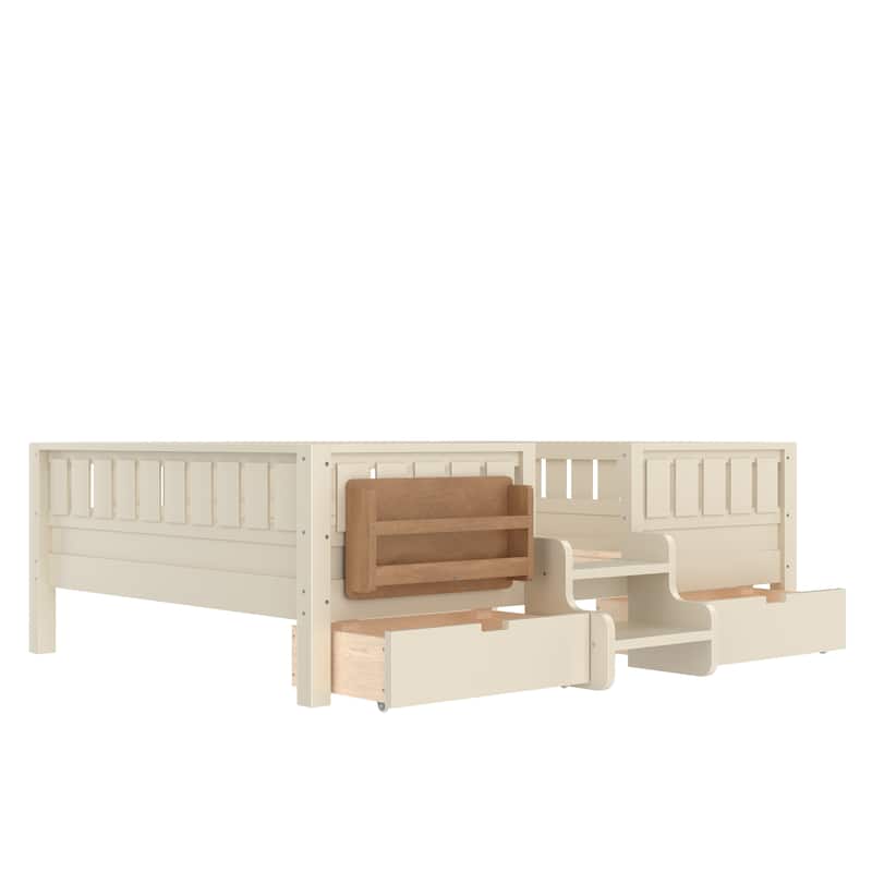 Full/Twin Loft Bed with Storage Drawers, Safety Staircase & Rails