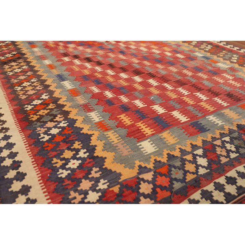 Kilim Qashqai Persian Vintage Rug Hand-Woven Living Room Wool Carpet - 5'4"x 9'10"