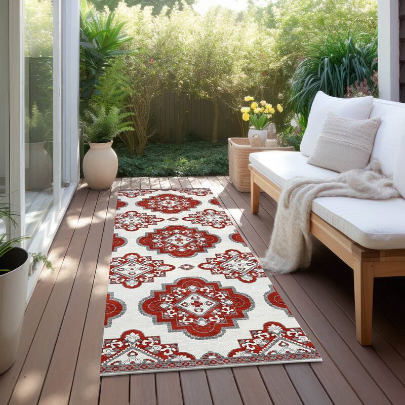 Machine Washable Indoor/ Outdoor Chantille Boho Moroccan Rug - Red - 2'3" x 7'6"