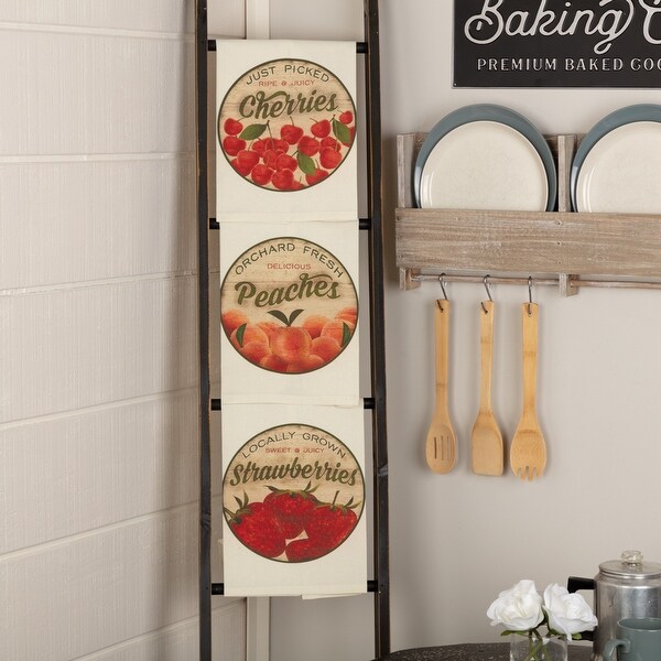 Farmer's Market Fresh Fruit Unbleached Natural Muslin Tea Towel Set of 3 - Tea Towel 28x19. Opens flyout.