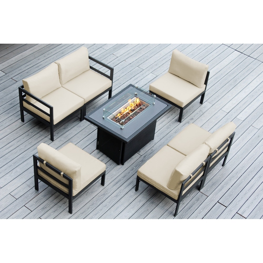 Ohana Outdoor 7-pc. Cushioned Aluminum Sectional with 42" Fire Table