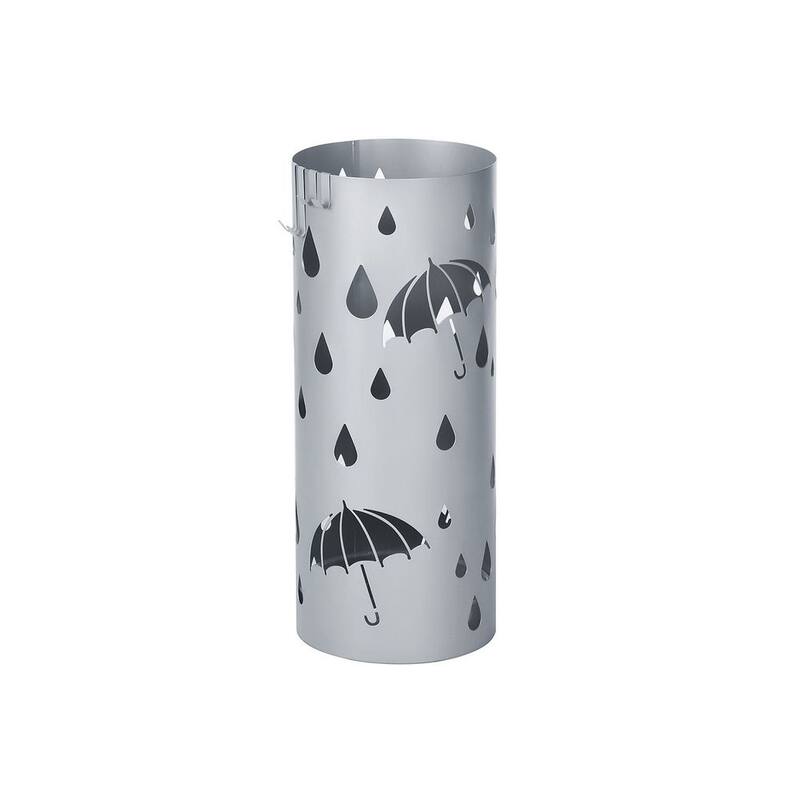 Umbrella Holder with Removable Drip Tray and Hooks Metal Storage Rack for Entryway or Hallway - Silver