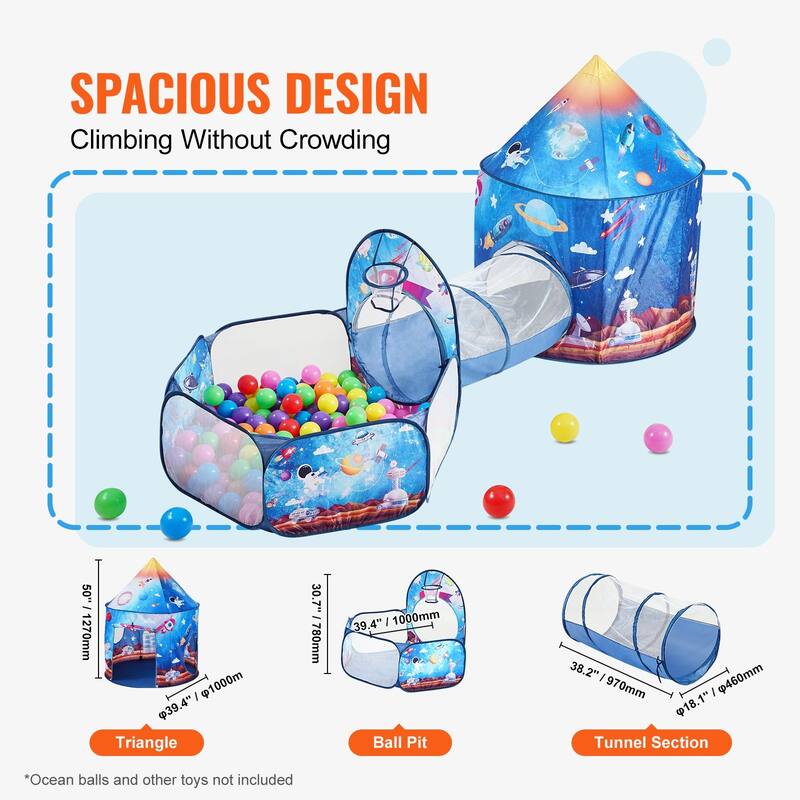 Multi Color Polyester 3 Piece Kids Play Tent Tunnel Set with Ball Pit - N/A