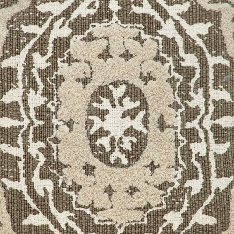 18" Brown and Beige Embroidered Ethnic Design Throw Pillow