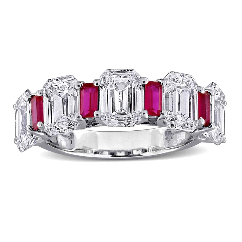 Miadora 5ct TDW Lab-Grown Diamond and 1ct TGW Created Ruby Semi-Eternity Ring in 14k White Gold