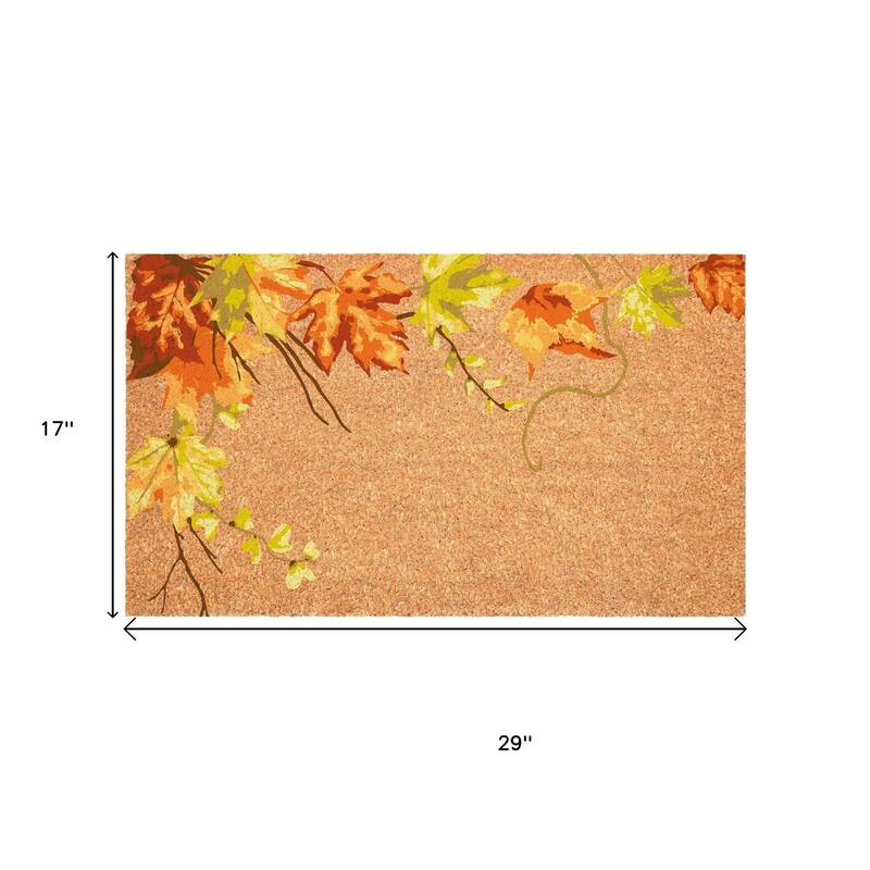 HomeRoots 17" X 29" Brown And Natural Fall Leaves Outdoor Coir Door Mat - 17.00' X '29.00