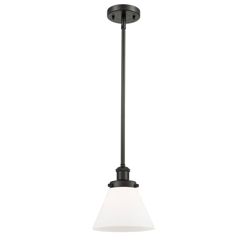 Innovations Lighting Large Cone 8" Wide Mini Pendant - Rod Hung - Oil Rubbed Bronze / Matte White
