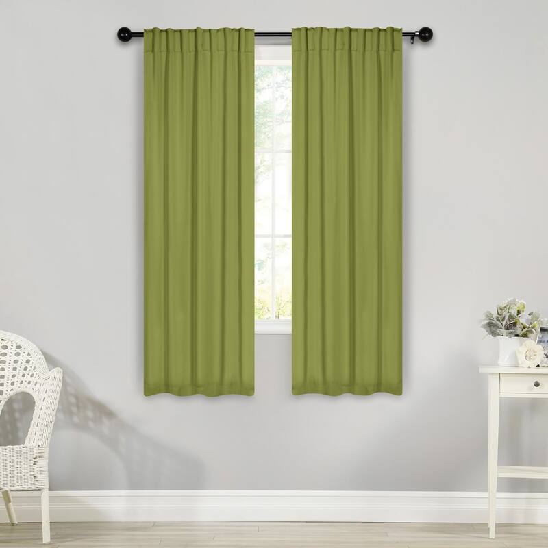 Superior Solid Machine Washable Room Darkening Curtains with Back Tabs, Set of 2