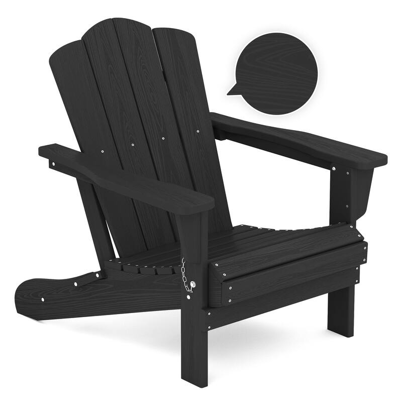 Plastic Folding Outdoor Patio Adirondack Chair With Slat Seat - Black