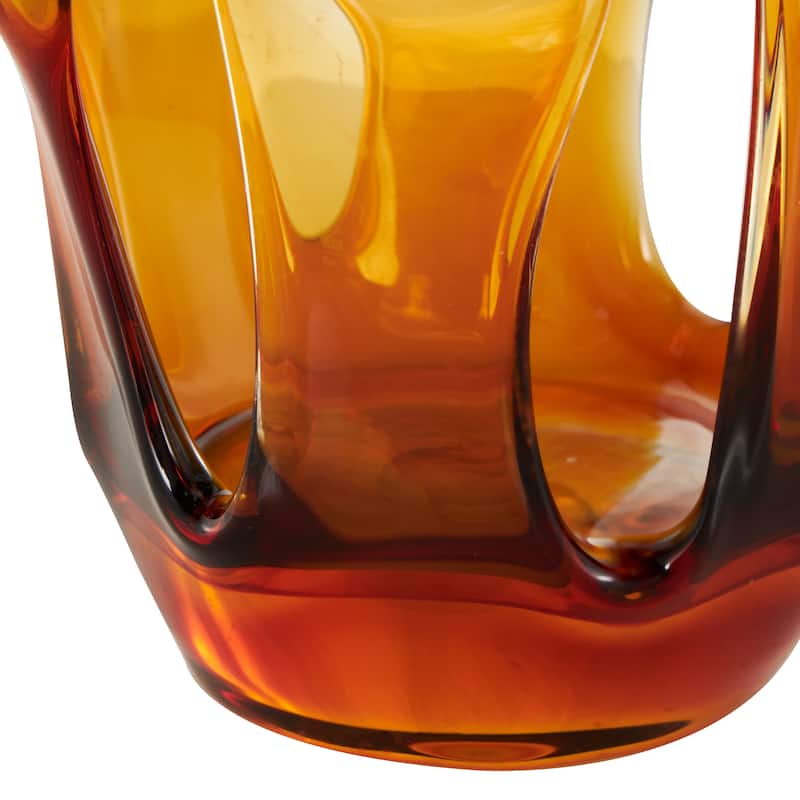 Glass Abstract Ombre Vase with Wavy Oval Cutouts - Orange - Roche River Decor - 8"W x 9"L x 12"H