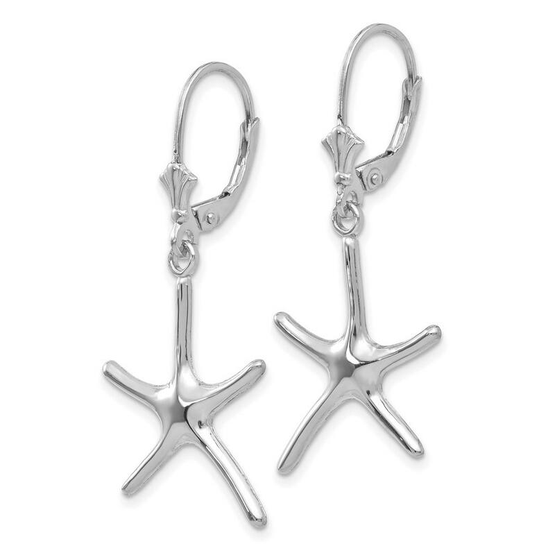 Curata 14k White Gold Dancing Sea Shell Starfish Leverback Earrings - 36.25mm long