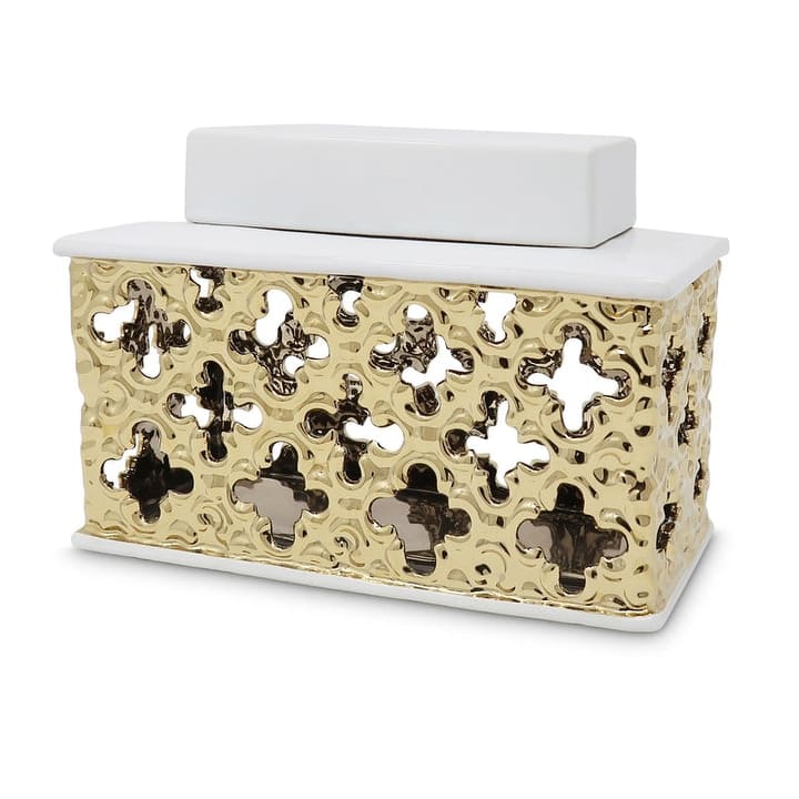 Gold Decorative Jar with White Lid - Medium