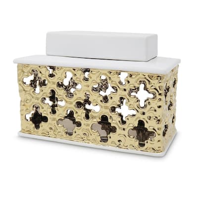Gold Decorative Jar with White Lid